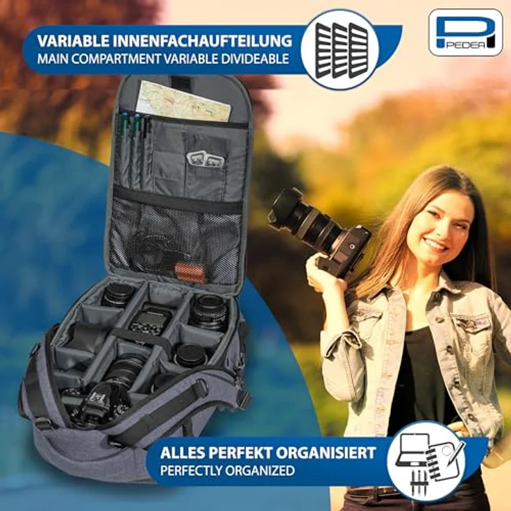 PEDEA DSLR-Kamerarucksack Fashion Fotorucksack für Spiegelreflexkameras mit wasserdichtem Regenschutz und Variabler Inneneinteilung (Rucksack, grau) – Bild 5