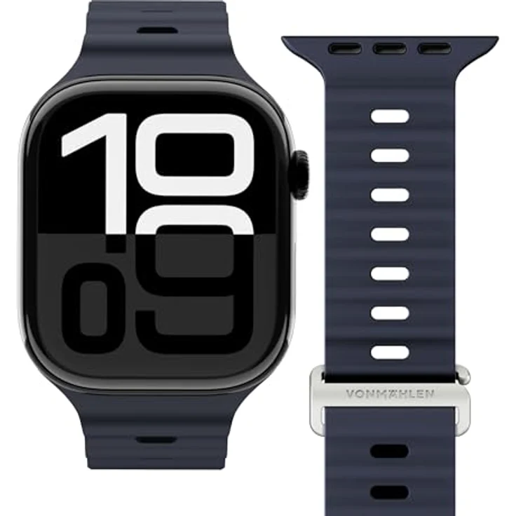 VONMÄHLEN Wave Band 2, Sportliches Silikon Ersatzarmband für Apple Watch, wasserabweisend, Navy – Bild 2