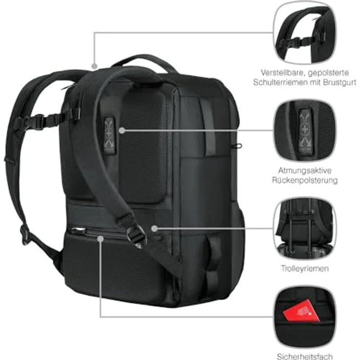 Wenger UrbanOne Travel Backpack, Rucksack für Notebook bis 39,6 cm (15,6"), schwarz, wasserabweisend aus recyceltem Material – Bild 5