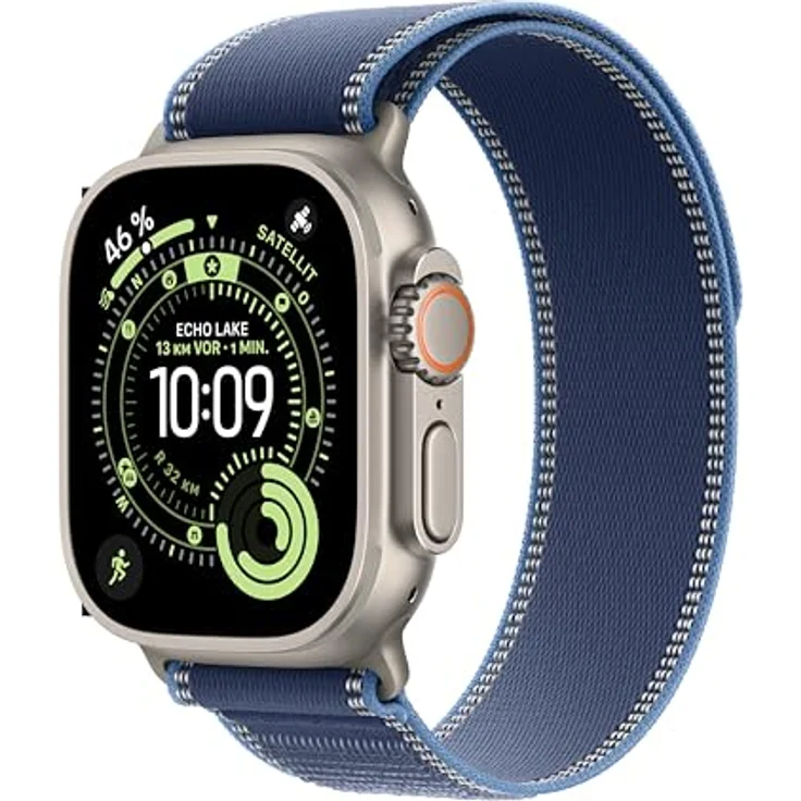Apple Watch Ultra 3 GPS + Cellular, 49mm, Titangehäuse Silber, Trail Loop Blau/Hellblau - S/M – Bild 1