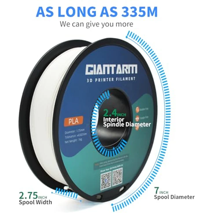 GIANTARM PLA Filament 1.75mm, 1kg Spule, hochwertig, vakuumverpackt, umweltfreundlich, weiß – Bild 4