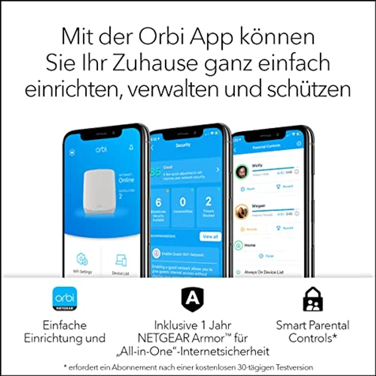 NETGEAR Orbi WiFi 6 Mesh WLAN System (RBK763S) | WiFi 6 Router mit 2 Satelliten-Repeatern | Abdeckung von bis zu 525 m², 75 Geräte | AX5400 bis zu 5,4 GBit/s – Bild 5