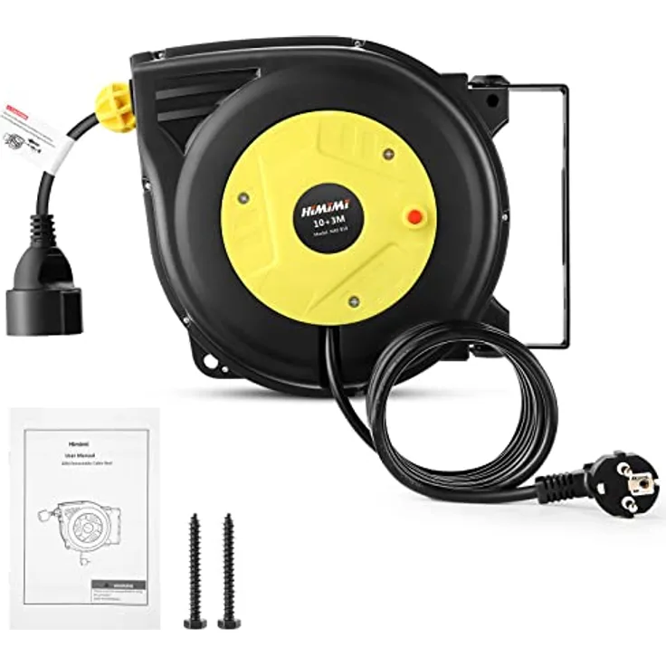 Professionelle Automatische Kabeltrommel 10 m+3 m| Wand Und Decke Montierte Einziehbare Stromtrommel| 1250W ~ 2000W Automatik Kabelaufroller| 180° Drehbare | für Innen und Außenbereiche Kabelrolle