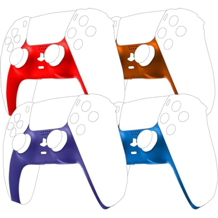 Trade Invaders PS5 - 4 Controller-Covers in dunkelblau, hellblau, rot und orange - Zubehör für Sony PlayStation 5