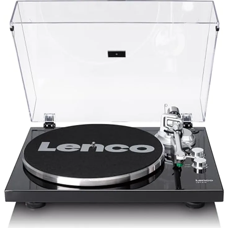Lenco LBT-215BK - Plattenspieler mit Bluetooth® und einem Metall-Plattenteller, Tonarm und Gegengewicht - Piano Black