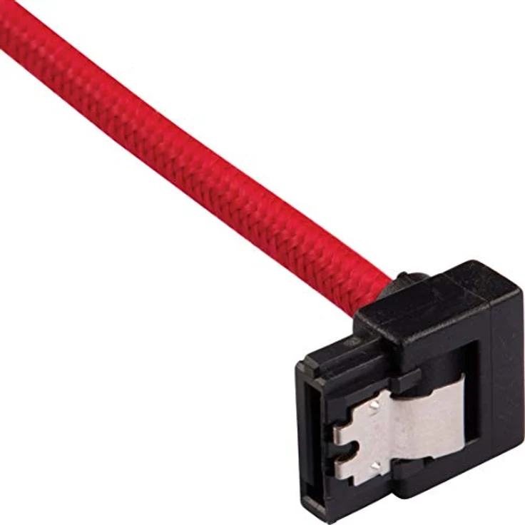 CORSAIR Premium Sleeved - SATA-Kabel - Serial ATA 150/300/600 - SATA (M) straight, latched bis SATA (M) rechtwinklig - 30cm - Rot (Packung mit 2) (CC-8900280) – Bild 3
