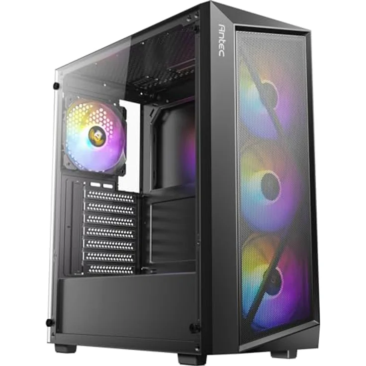 Antec AX67 ATX Mid-Tower Gehäuse, Schwarz, mit ARGB-Beleuchtung und gehärteter Glasscheibe, kompatibel mit ATX/ITX/Micro-ATX Motherboards, 3x 120mm Lüftern, inkludiert Staubfilter – Bild 2