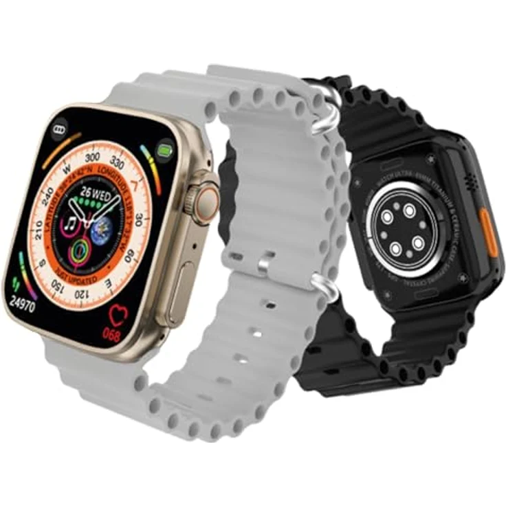 Leicke LEICKE APPLOID Smartwatch U8+ matt silber IP67 Smartwatch (5,13 cm/2,02 Zoll), Silikon-Armband schwarz, Metall-Armband silber – Bild 2