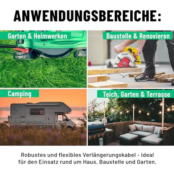 greate 2fach Verlängerungskabel außen 20 Meter - IP44 wasserdicht - 3500W - Schwarz – Bild 4