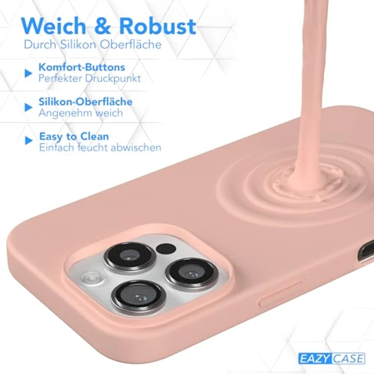 EAZY CASE Premium Silikon Handyhülle für iPhone 16 Pro, Slimcover mit Kameraschutz und weichem Innenfutter, rosa – Bild 4
