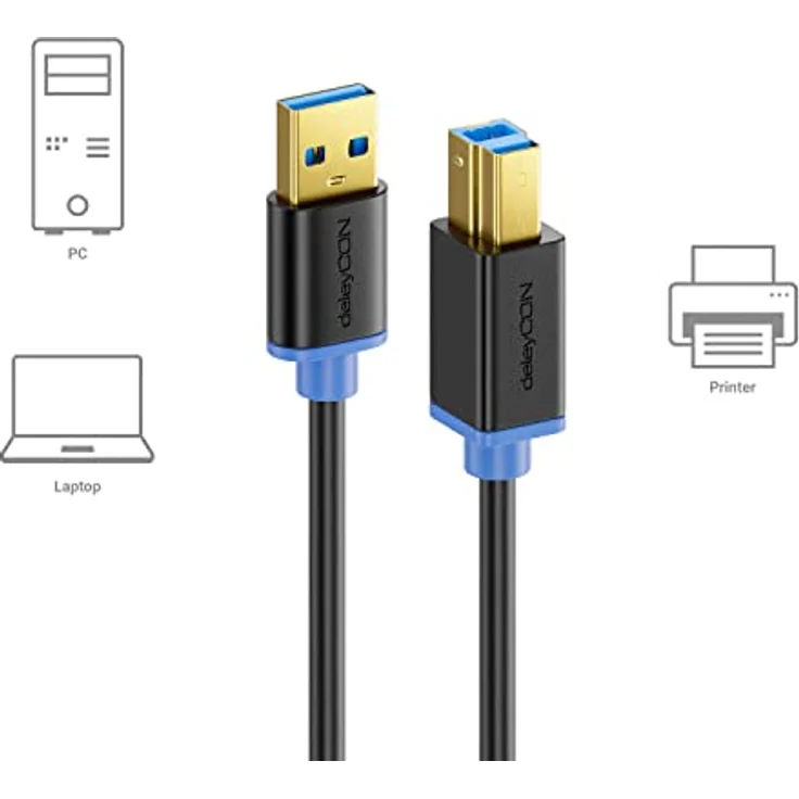 deleyCON MK755, USB 3.2 Gen 1 Kabel, 3 m, USB A zu USB B, 5 Gbit/s, Schwarz – Bild 6