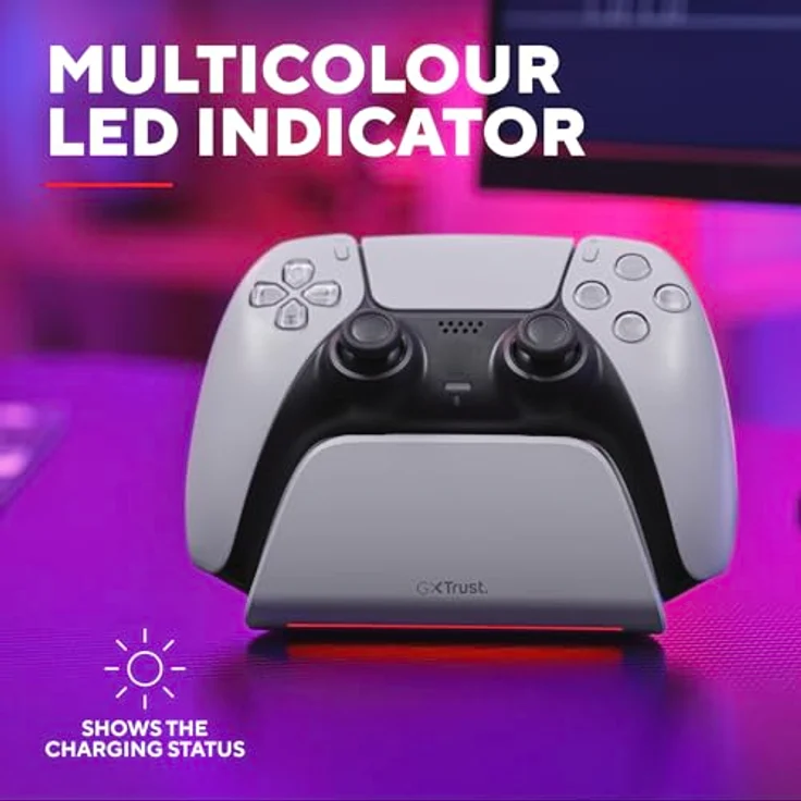 Trust GXT 255W, PS5 Controller Ladestation für DualSense mit Place-on Design, LED-Beleuchtung, Antirutsch-Pad, USB-C-C-Kabel, Weiß – Bild 5