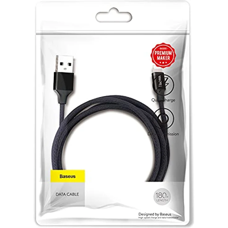 Baseus Yiven USB / Lightning Ladekabel, geflochtenes Textilkabel, 1,8m, schwarz, 2A schnelles Laden und Datenübertragung – Bild 8