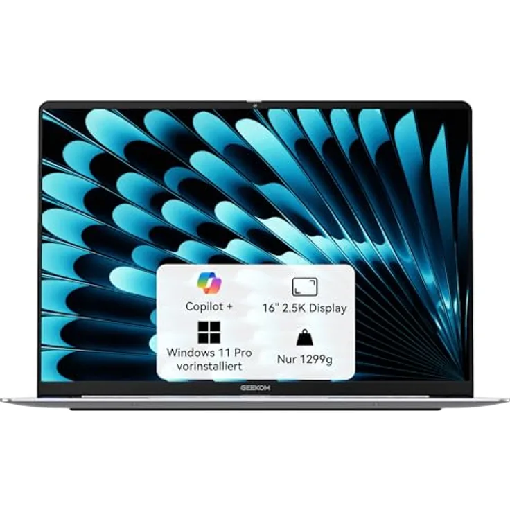 GEEKOM GeekBook X16 Pro, 16" 2.5K Business-Laptop, Intel Core Ultra 9, 32GB RAM, 2TB SSD, Metallgehäuse, bis zu 17h Akku, Windows 11 Pro