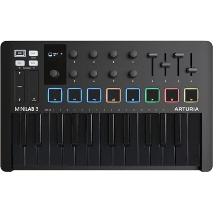 Arturia MiniLab 3 Deep Black, MIDI-Controller mit 25 Tasten, USB-C, Arpeggiator und 8 beleuchteten Pads – Bild 1