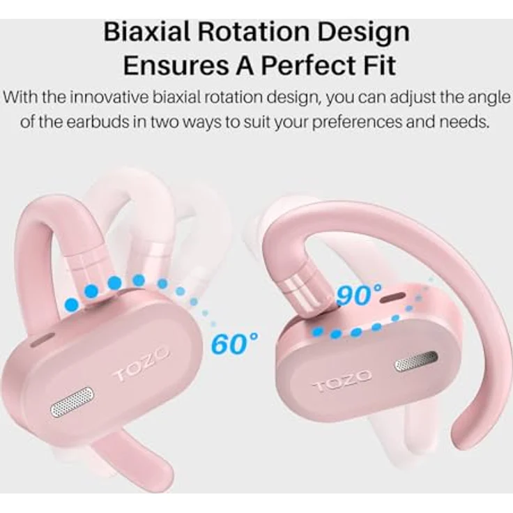 TOZO Open Buds Leichte Bluetooth Kopfhörer Kabellos 5.3 mit Mehrwinkelverstellung, Offenes Ohrdesign für langanhaltenden Komfort, Kristallklare Anrufe während der Fahrt, Rosa – Bild 2