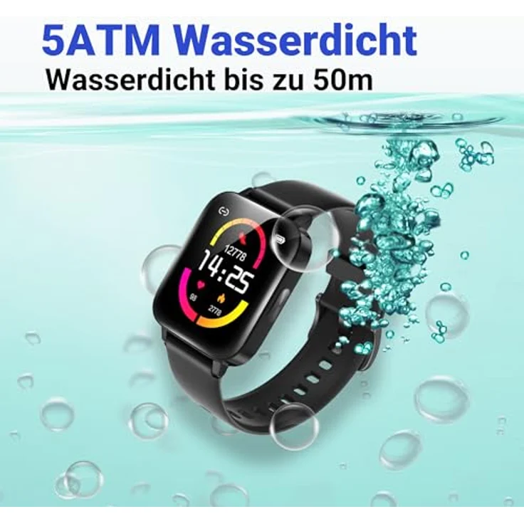 XINJI Smart Watch C1 mit Bluetooth 5.0, 1,69" Touchdisplay, Puls-/Blutsauerstoff-Messung, Kalorien-/Schrittzähler, Benachrichtigungsfunktion, App-Steuerung, Fernauslöser, 5ATM Wasserdicht, schwarz – Bild 5