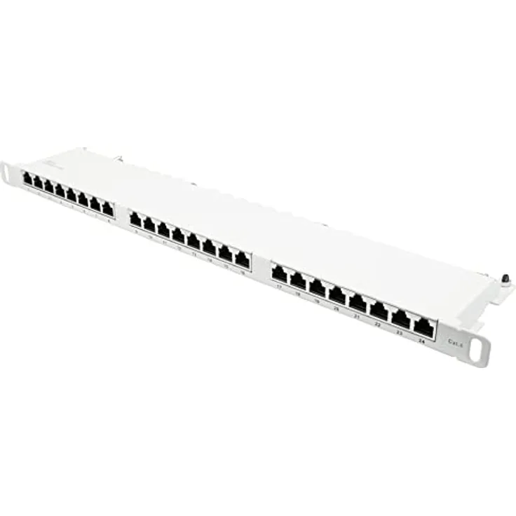 Patchpanel/Patchfeld - 19" - Servermontage/Rackeinbau - Cat. 6, 250 MHz - GIGABIT-fähig - 24-Port - 0,5 HE - STP geschirmt - werkzeugloses Öffnen - Reinweiß (RAL9010)