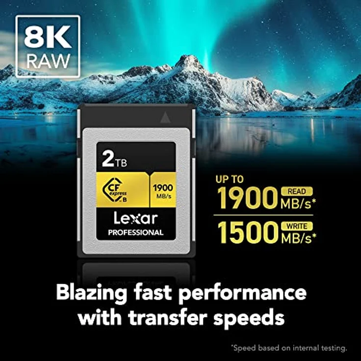 Lexar Professionelle 2 TB CFexpress Typ B Speicherkarte Gold Serie, bis zu 1900 MB/s Lesen, Raw 8K Videoaufnahme, unterstützt PCIe 3.0 und NVMe (LCXEXPR002T-RNENG) – Bild 2