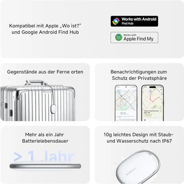 Xiaomi Smart Tag, Tracker für Gepäck und Haustiere, kompatibel mit Apple Find My und Google Android Find Hub, IP67, Batterielaufzeit über 1 Jahr, 1er-Pack – Bild 2