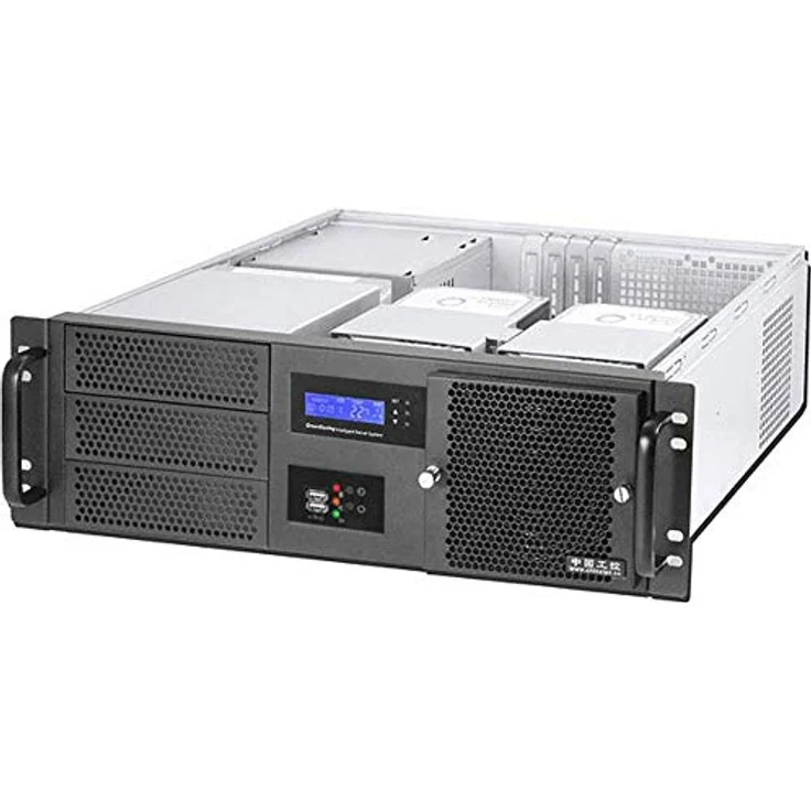 RealPower RPS19-G3380 Server-Gehäuse ohne Netzteil, ATX mit LCD-Display, 2x 5,25" extern, 3x 3,5" intern, 2x USB 3.0, schwarz – Bild 1
