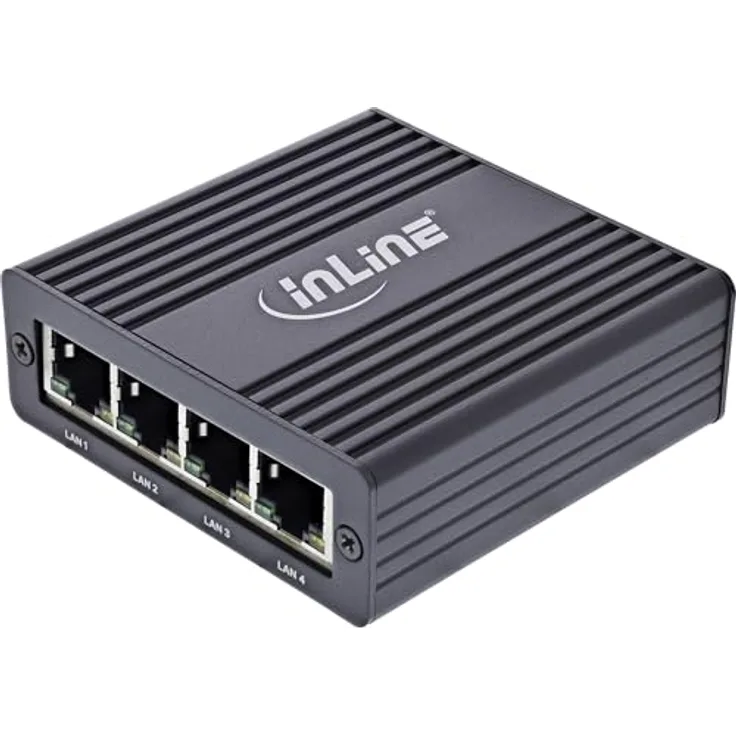 InLine USB-A 3.2 Gen.1 zu 4x RJ45 Gigabit Ethernet Adapter, vier Gigabit-Ports, VLAN, QoS, robustes Gehäuse