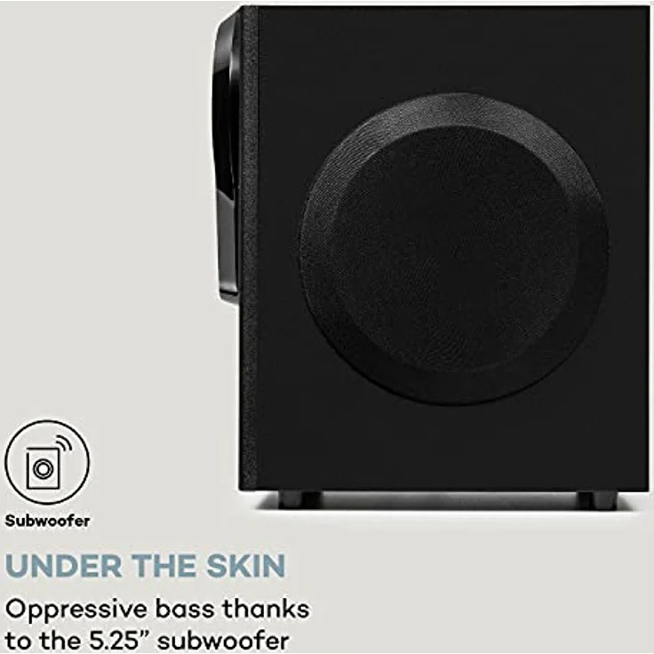 auna Areal 525 5.1 Heimkinosystem, 125 Watt, aktiver Subwoofer, 4 Satelliten, AUX-Eingang, schwarz – Bild 3
