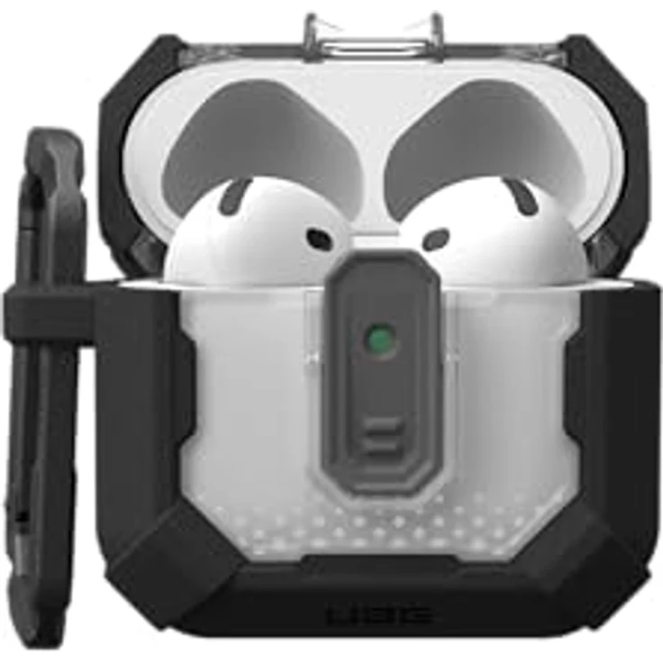 URBAN ARMOR GEAR Plasma Case für die Apple AirPods 4 Hülle [2024] (Magnetisch, Wireless-Charging kompatibel / Status LED sichtbar, Abnehmbarer Karabinerhaken) schwarz / transparent – Bild 2
