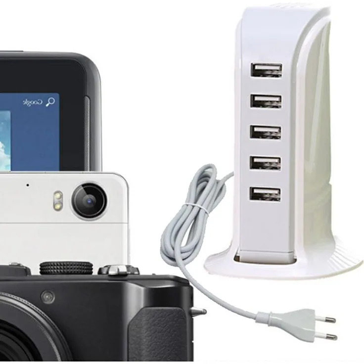 Bolwins I21C 5-fach USB Ladegerät, 5V 4A Multi-USB Netzteil Adapter für Handy & Tablet, weiß
