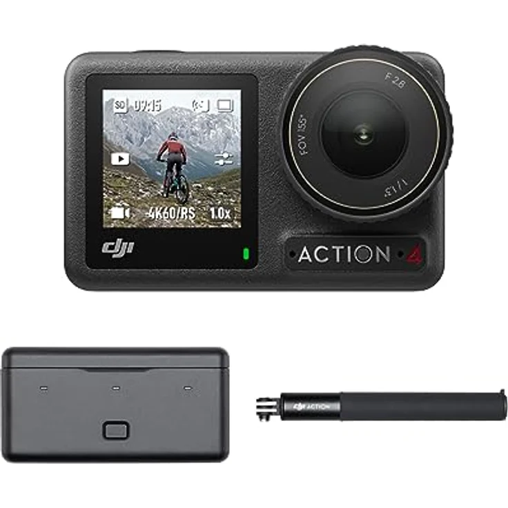 DJI Osmo Action 4 (Adventure-Combo) – 4K/120fps wasserdichte Kamera, 1/1,3-Zoll-Sensor, 10-Bit und D-Log M, 155°-Ultraweitwinkel-Sichtfeld, bis zu 7,5 Std. mit 3 zusätzlichen Akkus für Vlogging – Bild 1