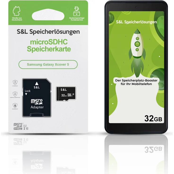 S&L microSD Speicherkarte 32GB für Samsung Galaxy Xcover 5, Class 10 U1, stoßsicher und wasserdicht