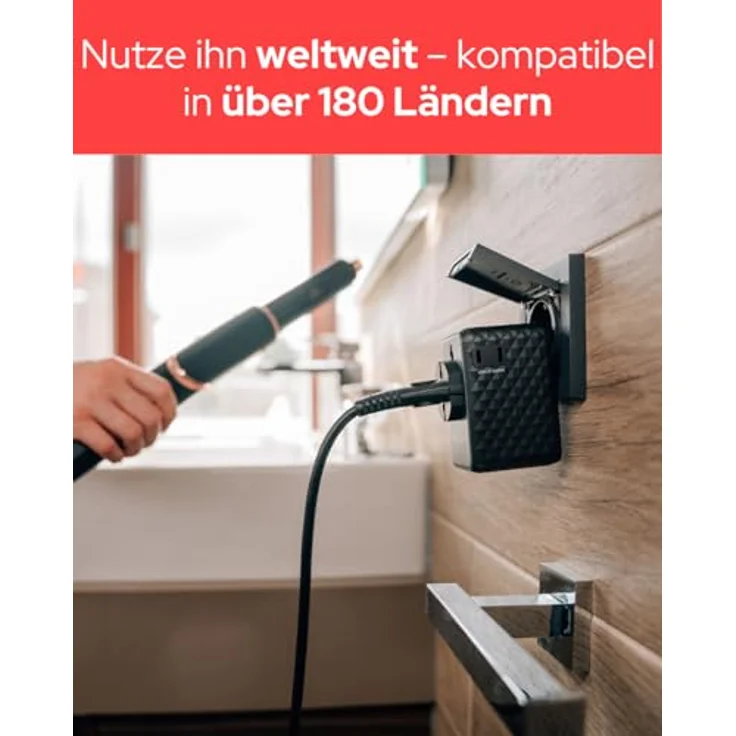 Verbatim Charge'n'Travel 170W, GaN III Universal Reiseadapter mit 3 × USB-C und 1 × USB-A, schwarz – Bild 7