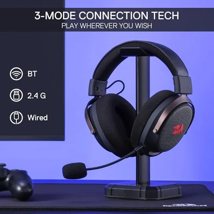 Redragon Arrow Pro H858, Wireless Bluetooth Gaming Headset mit 53-mm-Treibern und 7.1 Surround-Sound, schwarz – Bild 2