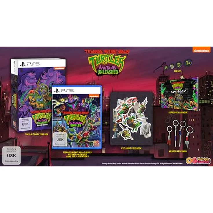 Outright Games Teenage Mutant Ninja Turtles: Die Mutanten sind los - Deluxe Edition - PS5, Sammelbox mit Steelbook, Anstecknadeln und Schlüsselanhängern – Bild 2