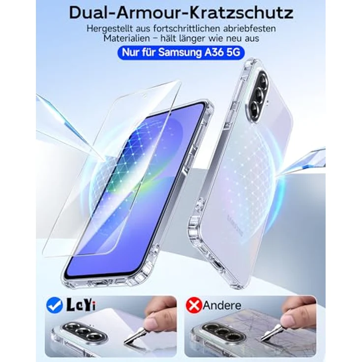 LeYi Hülle für Samsung Galaxy A36 5G, Transparent TPU Silikon Schutzhülle mit 2 Schutzfolien, Stoßfest und Kameraschutz, Crystal Clear Design – Bild 4
