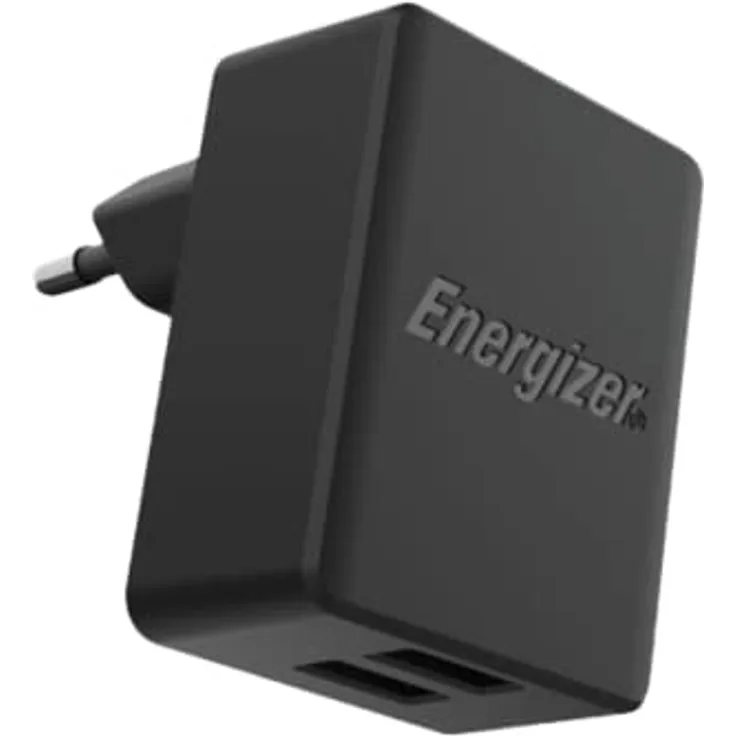 Energizer - Wandladegerät Dual USB-A 12 W/2,4 A - ohne Kabel - EU-Stecker - 2 USB-Ports - kompaktes Design - Schwarz