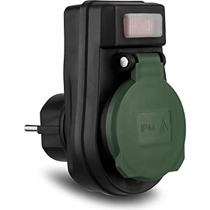 REV Gartensteckdose Außen Steckdosen-Schalter, 3680 Watt, IP44, 230V, schwarzes Gehäuse mit beleuchtetem Schalter – Bild 2