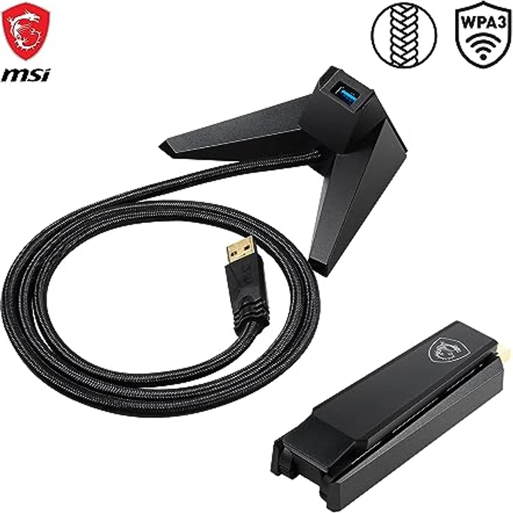 MSI AX1800 WiFi 6 Dual-Band USB Adapter - WLAN bis zu 1800 Mbit/s (5GHz, 2.4GHz Wireless), USB 3.2 Gen 1 Typ-A, MU-MIMO, einstellbare Antenne, Beamforming, WPA3 - Kabelgebundene Halterung inbegriffen – Bild 4