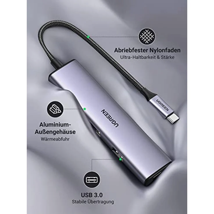 UGREEN USB C auf USB Adapter Ultra Slim USB C Hub mit 4 Port USB 3.0, kompatibel mit iPhone 15/15Pro, MacBook Air/Pro, iPad Pro/Air, Surface Pro, Galaxy Tab S8/S7, Galaxy S23/S22 - Schwarz – Bild 4
