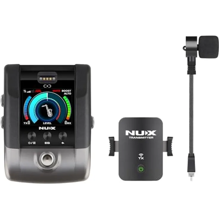 NU-X B-6 Pro Kabelloses Saxophon- und Trompeten-Mikrofonsystem, professionelles 2,4 GHz digitales Audio mit wiederaufladbarem Sender, Effektschleife, Tuner und EQ-Voreinstellungen