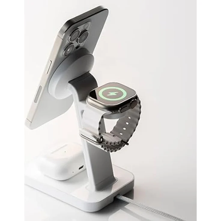 ZAGG mophie Snap Plus, 3-in-1 Drahtlose Schnellladestation [15W], iPhone/Airpod/Apple Watch/Qi2-tauglich, Gleichzeitiges Laden, Verstellbarer Kopf, Hoch/Quer Modus, [EU] (Weiss) – Bild 4