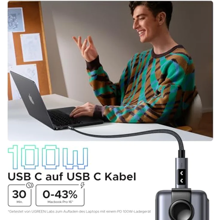 UGREEN UNO USB C auf USB C Kabel 100W (5A/20V) PD 3.0, Schnellladekabel für iPhone 17/Air/16/15, M3 MacBook Pro/Air, iPad Pro/Air 2024, 2M, Nylon Ummantelung – Bild 2