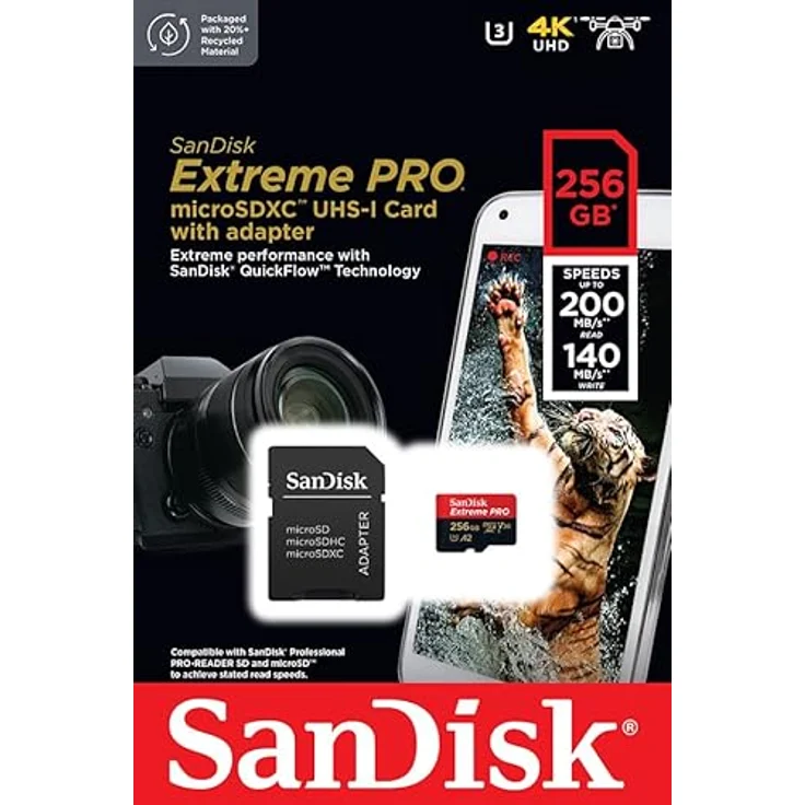 SanDisk Extreme PRO MicroSD-SD-card - 200-140MB - 256GB (SDSQXCD-256G-GN6MA) – Bild 5