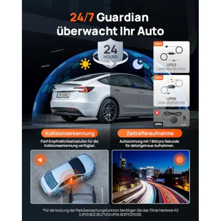 70mai A800SE Dashcam, 4K HDR 2160P + 1080P, Dual Autokamera mit 128GB SD-Karte, Nachtsicht, 210Sek. Puffer-Notfallaufzeichnung, Parküberwachung, max. 512GB – Bild 4