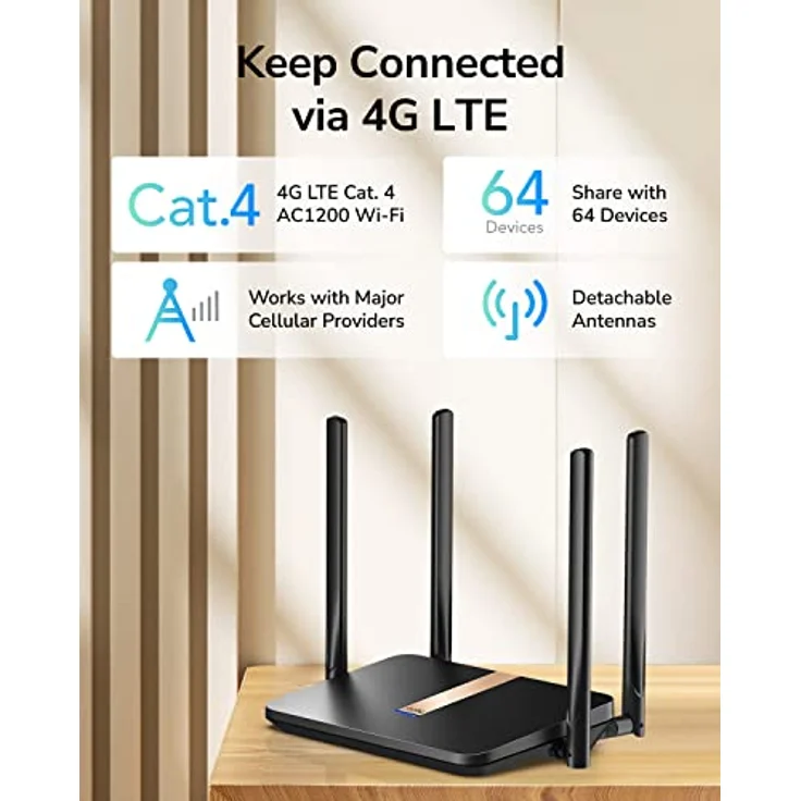 Cudy LT500D 4G LTE Modem Router, AC1200 Mesh-WLAN, austauschbare Antennen, VPN, Cloudflare, SMA – Bild 2