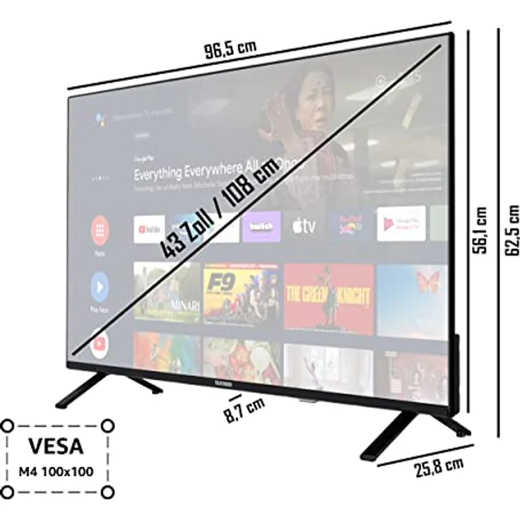 TELEFUNKEN XU43AN750S 43 Zoll Fernseher/Android Smart TV (4K Ultra HD, HDR Dolby Vision, Triple-Tuner, Bluetooth, Dolby Atmos) [2023], Schwarz – Bild 3