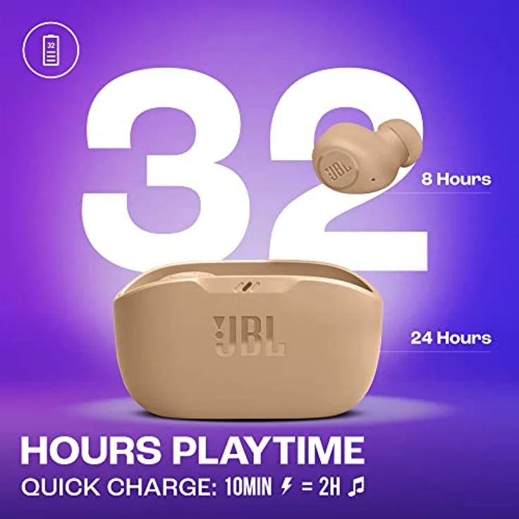 JBL Wave Buds, Bluetooth In-Ear Headsets mit JBL Deep Bass, 32 Stunden Akkulaufzeit, beige – Bild 4