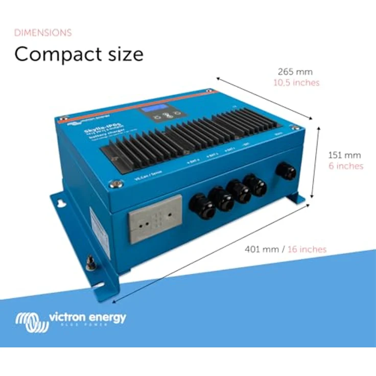 Victron Energy Skylla-IP65 12V Bleiakku-Ladegerät, 70A max. Ladestrom, spritzwassergeschützt, LC-Display, 2 Ausgänge – Bild 3