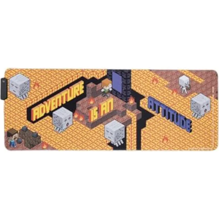 Paladone Products Minecraft Light Up Desk Mat, RGB Mausmatte mit gelbem und weißem Glühen, 80 cm x 30 cm