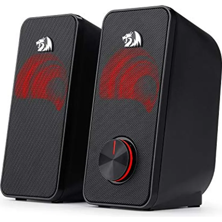 Redragon Stereo-Lautsprecher 2.0 Stentor (GS500) 2 x 5 W für Computer mit Hintergrundbeleuchtung, Rot, Stromversorgung über USB & 3,5 mm Klinkenstecker, Schwarz